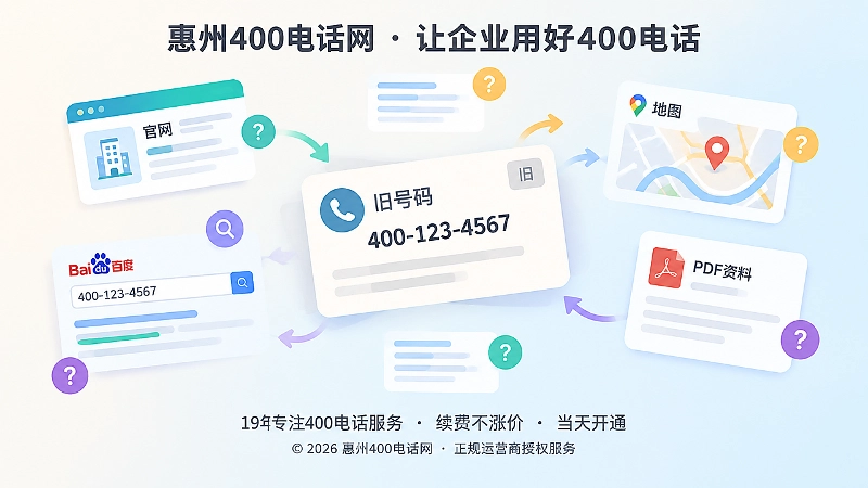 旧号码在搜索和网页中残留导致客户分流的聚焦式插画